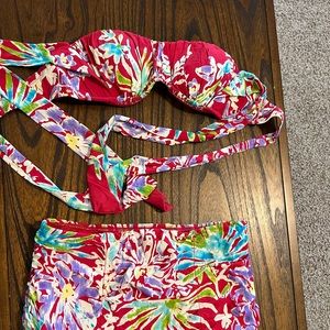 Nanette Lepore 2 Piece Red High Waist Floral Bikini Swimsuit Size Small
